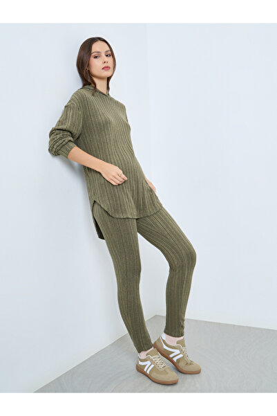 Take Two By Styli Olive Ribbed Hoodie and Leggings Co-ords