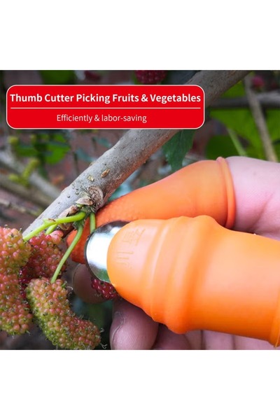 Generic Silicone prosthetic thumb with a small gardening knife, orange, 5 x 2 x 2 cm