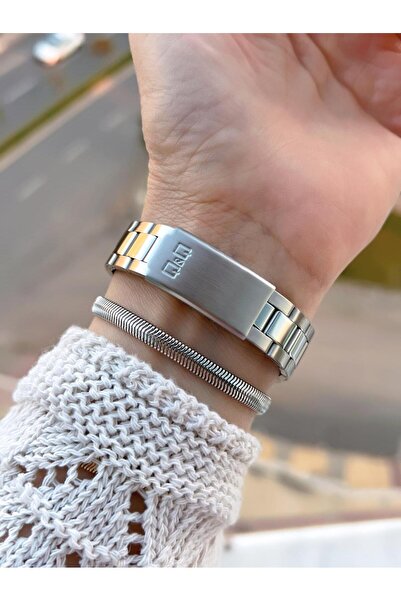 Q&Q Steel Cord 2 Years Warranty 3 Atm Water Resistant Wristwatch+Bracelet Gift Qq.1003.A1