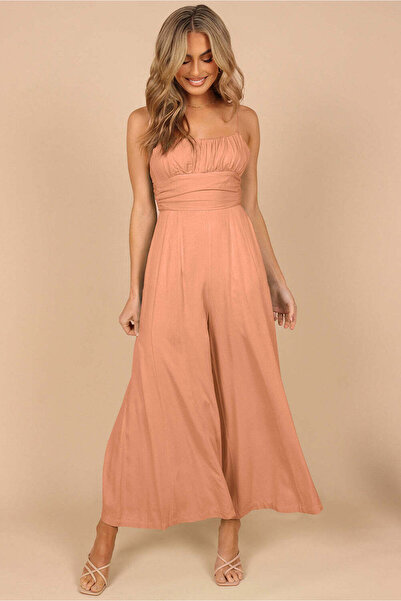 WildFashion Jumpsuit made of light and airy material, with wide-leg pants, orange M825-19