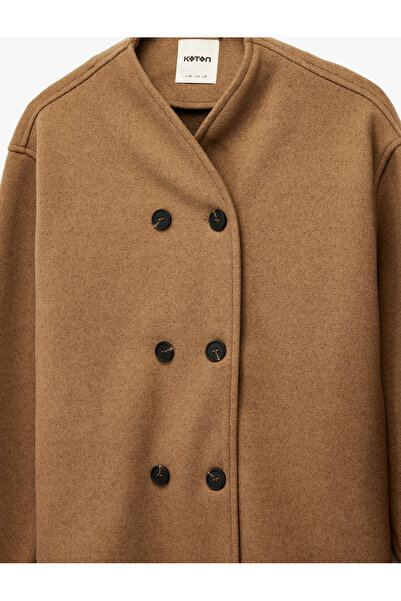 Koton Long Sleeve Stand Collar Buttoned Double-Breasted Cashmere Jacket