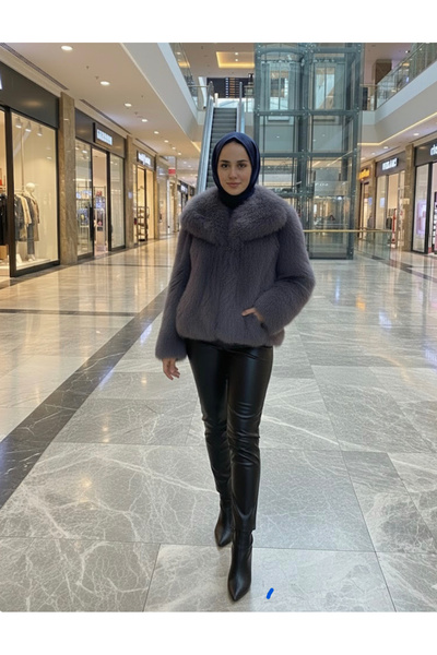 Hugglii رمادي ناعم معطف من الفرو الصناعي - أنيق جدًا وعصري ❄️