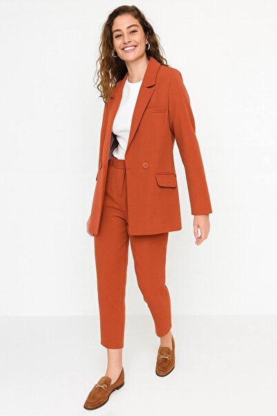Timburly Terracotta Blazer Ceket-Pantolon Dokuma Alt-Üst Takım