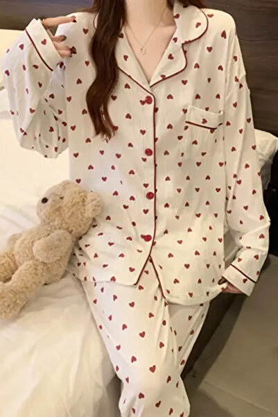 Muchmy Heart Pattern Womens Pajama Set Cozy Soft Fabric Two Pieces Lounge set