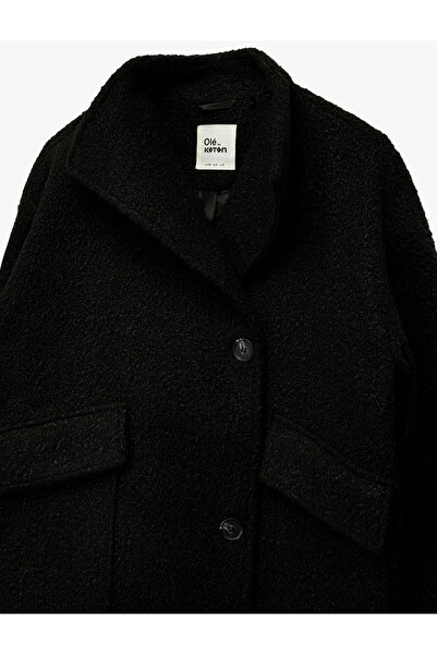 Koton Long Sleeve Double-Breasted Collar Buttoned Pocket Boucle Coat