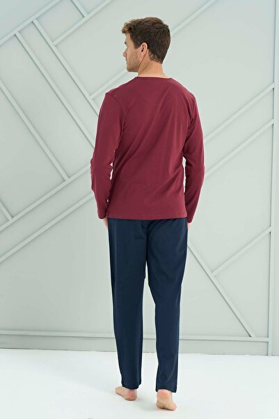 REMSA Чоловічий трикотажний піжамний комплект з довгими рукавами та ґудзиками 2227 Бордо02