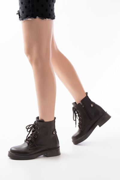 Zerenyus Zri̇n-2003 Premium Brown Leather Lace-Up Zippered Casual Women's Boots