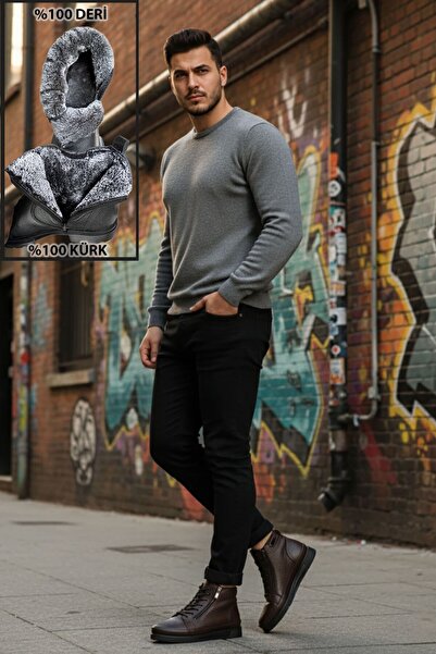 BIG KING Ανδρικές μπότες από γνήσιο δέρμα με φερμουάρ και επένδυση από γούνα