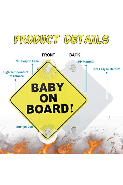 JZS Baby On Board Sticker Car Sign Yellow 12.5x12.5cm