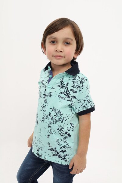 Toontoy Tricou cu mânecă scurtă, cu guler polo și nasturi, cu imprimeu pentru...
