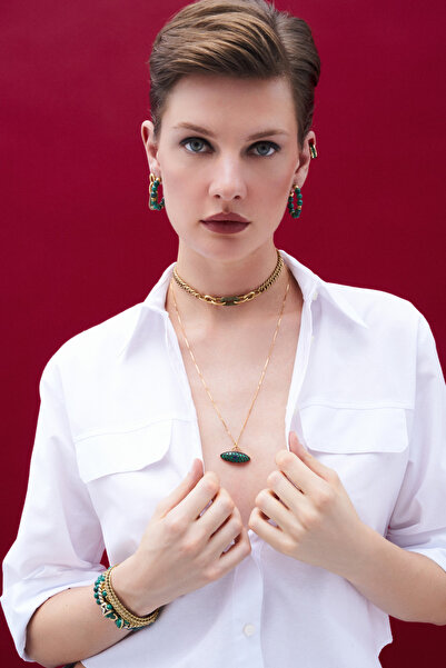 Mon Reve Amor Malahit Natural Stone Hoop Earrings with Pins