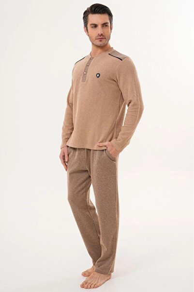 Mecit Pijama Long Sleeve Button Collar Plus Size Men's Pajama Set