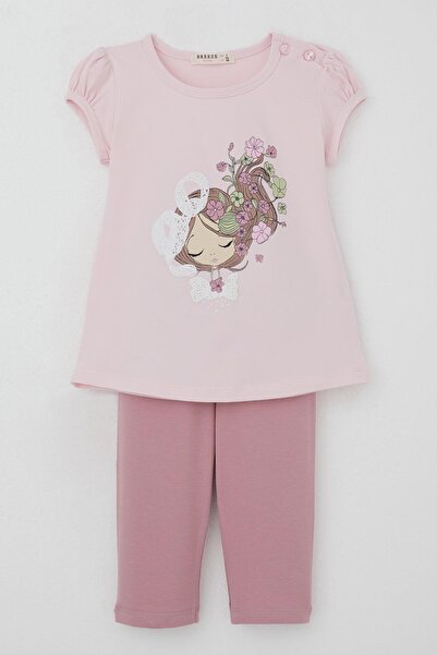 Breeze Girl's Capri Leggings Set Floral Girl Printed 1.5-5 Years Old, Pink