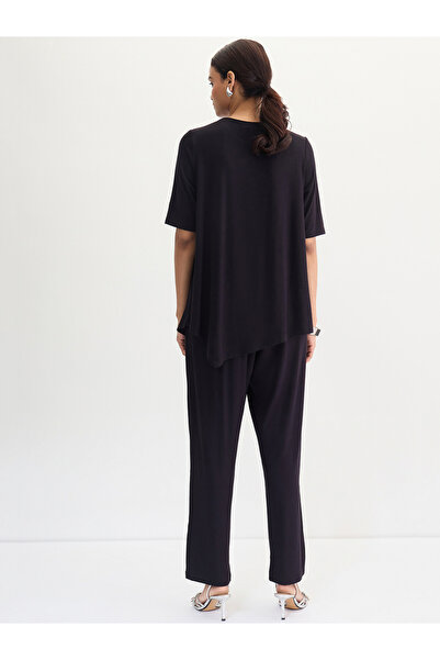 Femmella By Styli Black Asymmetrical Knit Top And Pants Co-Ords