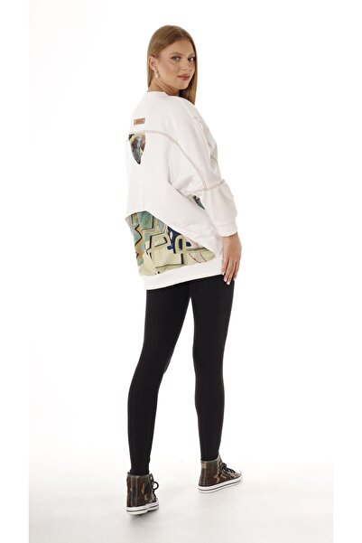 shE tekstil ديجيتال مطبوع تونيك ذو خيطين باللون الأبيض