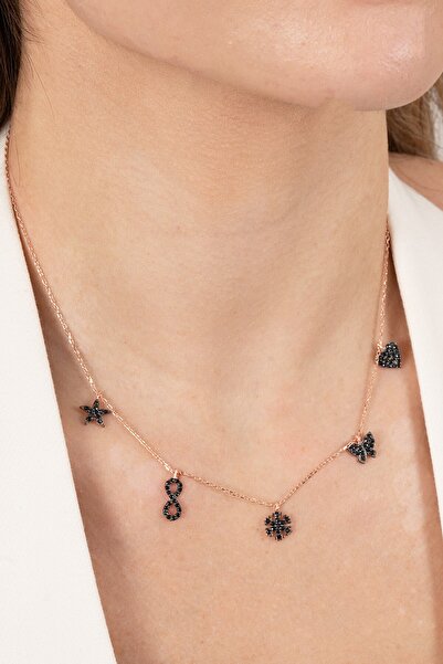 Söğütlü Silver 925 ayar gümüş kolye rose onix siyah taşlı şans kolyesi SGTL13...