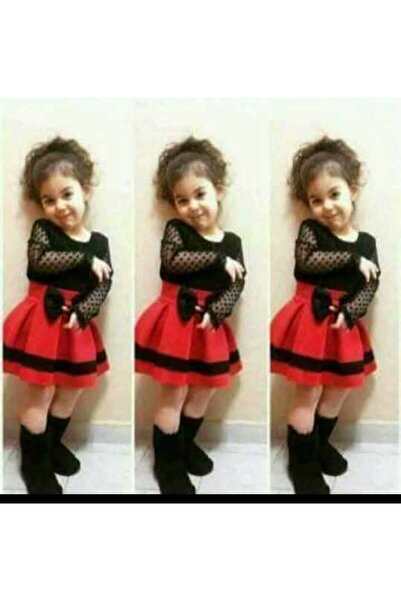 elfanto kıds Lace Bodysuit & Red Bow Skirt Set”