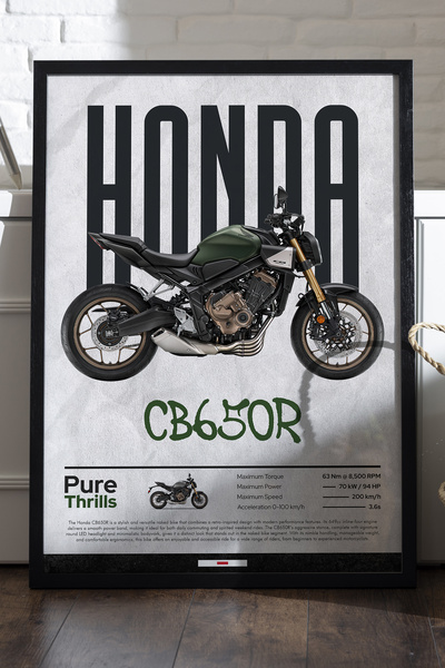 Duvarda Poster cu ramă din lemn negru Honda CB 650R, pictură murală cu motoci...
