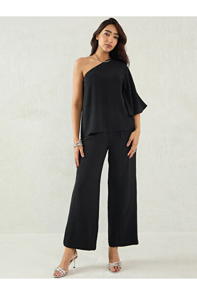 Femmella By Styli Black One Shoulder Top and Trousers Co-Ords