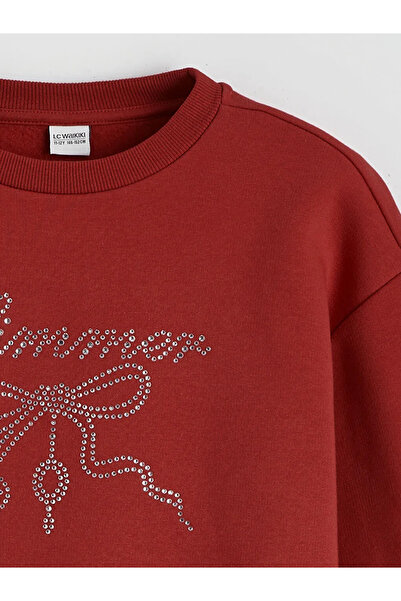 LC Waikiki Girl's Thick Sweatshirt with Crew Neck Stones