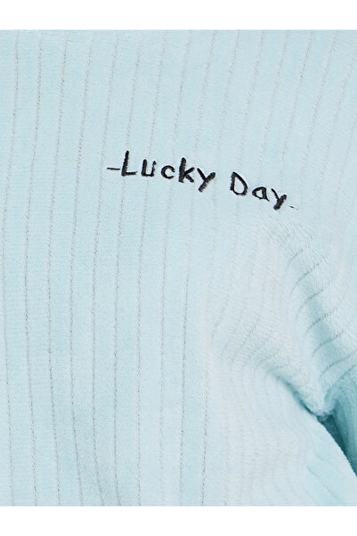 Styli Blue Self Striped Fleece Long Sleeve Top and Pyjama Set