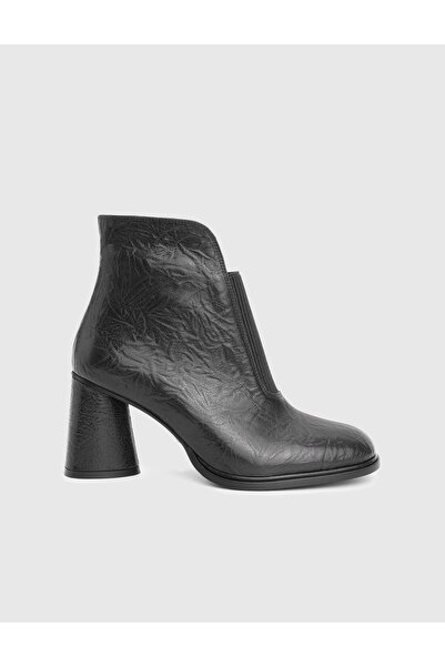İLVİ Greg Genuine Crazy Leather Black Heeled Women's Boots