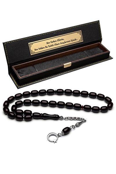 OTTOTESBİH Men's Gift Crescent and Star Tassel Fire Amber Prayer Beads