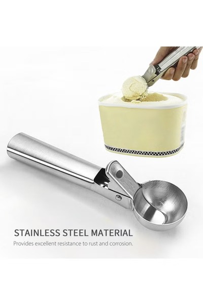Generic Ice cream scoop with stainless steel plunger, silver, 18.5 x 4.5 x 4.5 cm