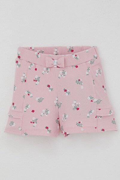 Breeze Baby Girl Shorts Set Flower Printed Butterfly Embroidered Button Accent Pieces 6 Months-2 Years, Ecru