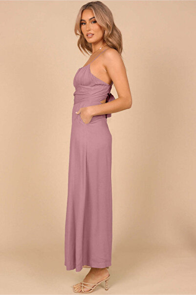 WildFashion Jumpsuit made of light and airy material, with trousers, earthy pink M825-58