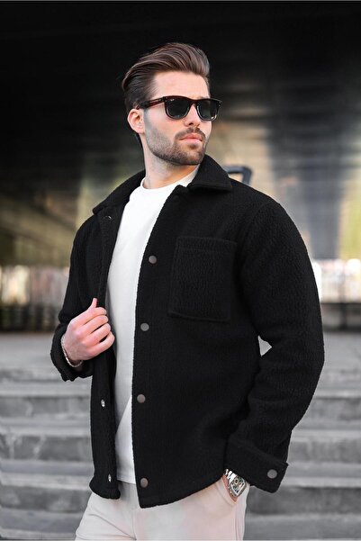 Madmext Black Snap Closure Men's Shirt Jacket with Side Pockets E6769