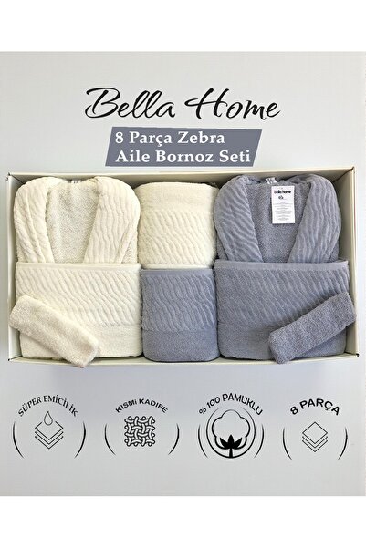 Bella Home 8 Piece Zebra Family Bathrobe Set - 100% Cotton - Original Luxury Box