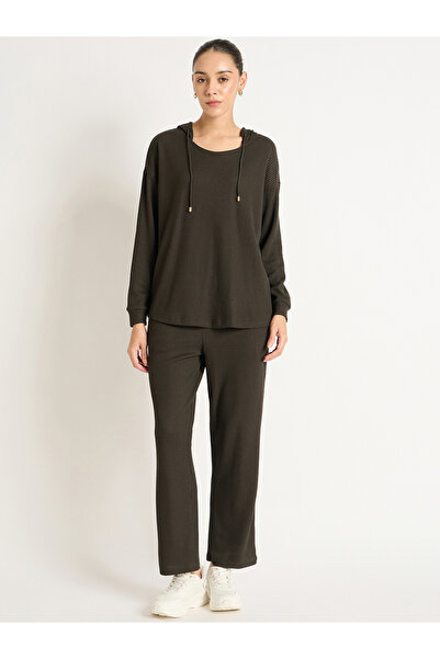 Femmella By Styli Olive Waffle Knit Hoodie and Joggers Co-Ords