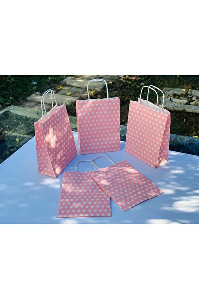 Orbak Kağıt 1. جودة عالية 18×8×24 سم (5 قطع) أكياس ورقية كرافت وردية اللون مع...