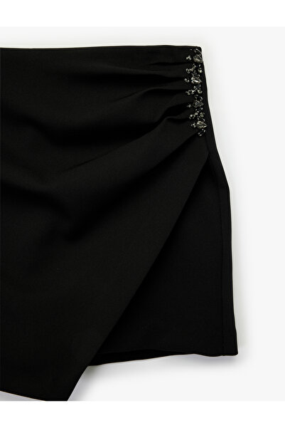 Koton Double-Breasted Mini Stone Short Skirt with Drape Detail