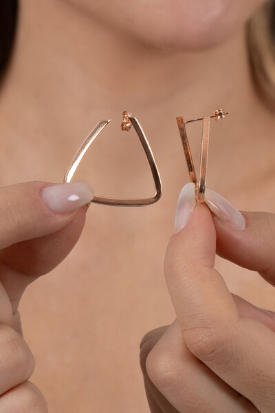 Söğütlü Silver 925 ayar gümüş küpe rose geometrik üçgen tasarım küpe SGTL1315...