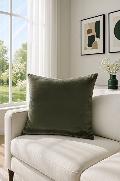 Premier Home Düz Kadife Kırlent Kılıfı Haki V1 55x55