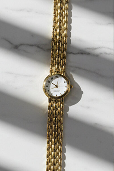 İnogge Heros Gold Case Gold Cord White Dial Women's Wristwatch