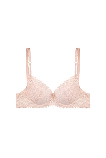ESOTIQ Push-Up Bra Padded & Underwired Geometric Openwork Lace Pattern Decorative Straps | Innocent