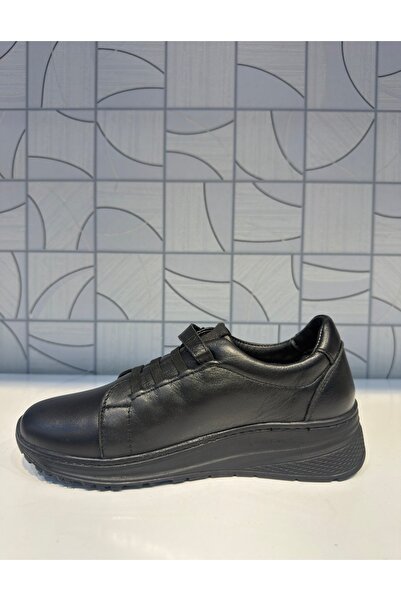 Anıl Ayakkabı B1 4080 Women's Black Genuine Leather Orthopedic Velcro Daily Comfortable Sports Shoes