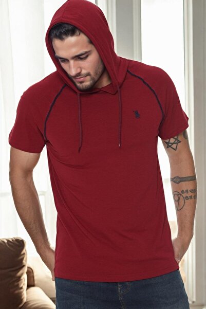 Dewberry T9570 Men's Hooded T-Shirt-Bordo