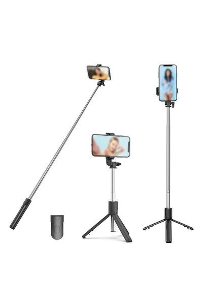 JZS عصا سيلفي ثلاثية القوائم مقاس 40 بوصة مع جهاز تحكم لاسلكي باللون الأسود