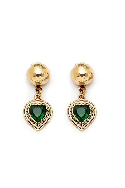Mon Reve Terra Vein Green Zircon Heart Charm Pierced Earrings