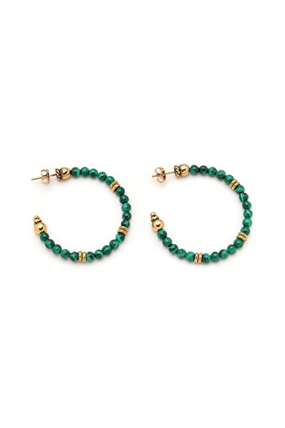Mon Reve Inner Terrain Malahit Natural Stone Needle Hoop Earrings