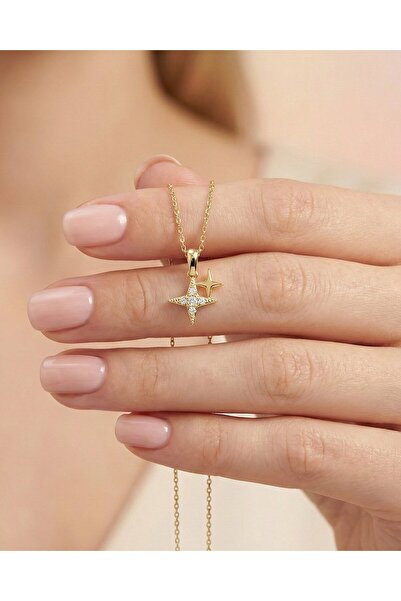 İNDİGO TAKI Minik İkili Yıldız 14 Ayar Altın Kolye