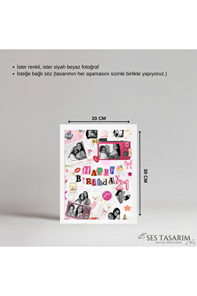 Sestasarmm Kişiye Özel Kolaj Çerçeve, Tasarım, Konsept, Doğum Günü Sevgili, Arkadaş (20x30)
