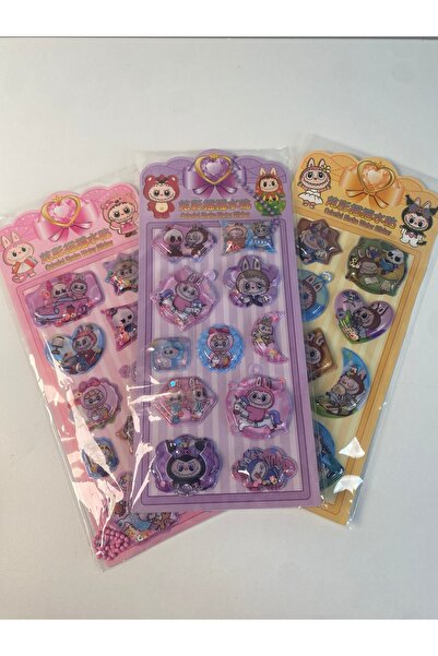 İnci Labubu Sulu Sticker 1 ADET Labubu Karakterli Sulu Kabartmalı Sticker Yap...
