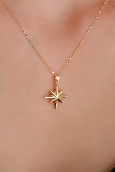 Bayar Gold 14 Ayar Altın Minimal Kuzey Yıldızı Kolye 1.4 cm