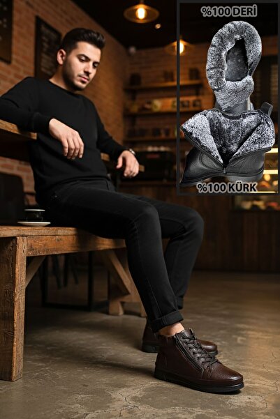 BIG KING Ανδρικές μπότες από γνήσιο δέρμα με φερμουάρ και επένδυση από γούνα