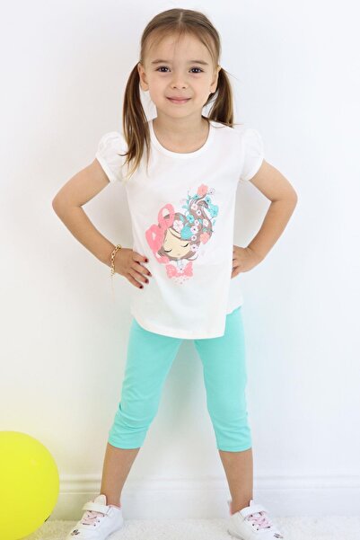 Breeze Girl's Capri Tights Set Floral Girl Printed 1.5-5 Years Old, Ecru